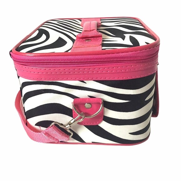 Zebra Cosmetic Case With Mirror Hot Pink & Black Print - Picture 4 of 6